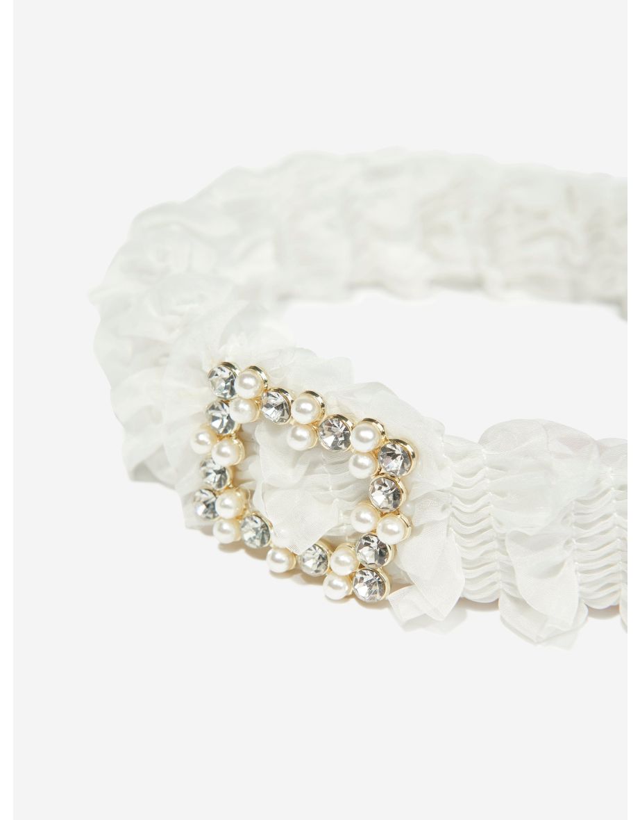 Girls Rae Ruffle Alice Band in Ivory - 3