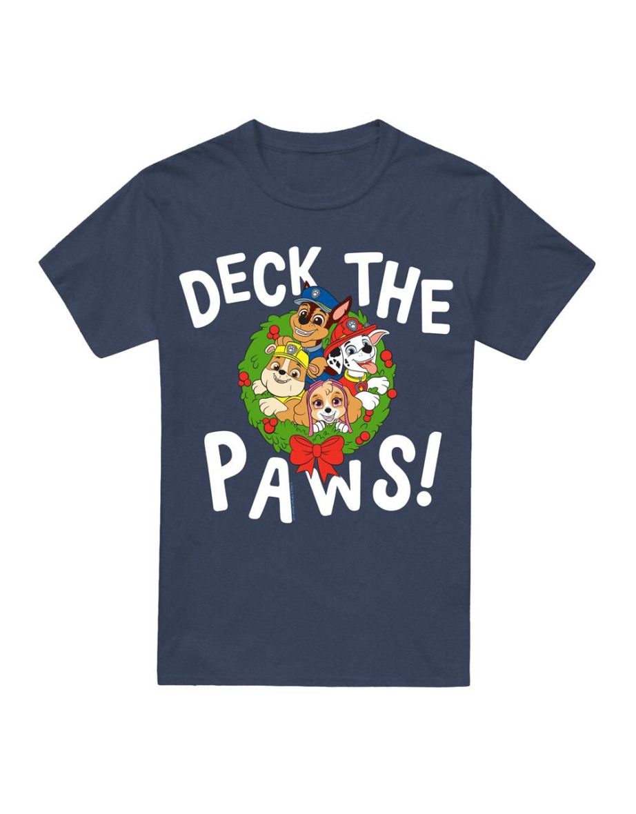 Paw Patrol Unisex Adult Deck The Paws Christmas T-Shirt - Navy
