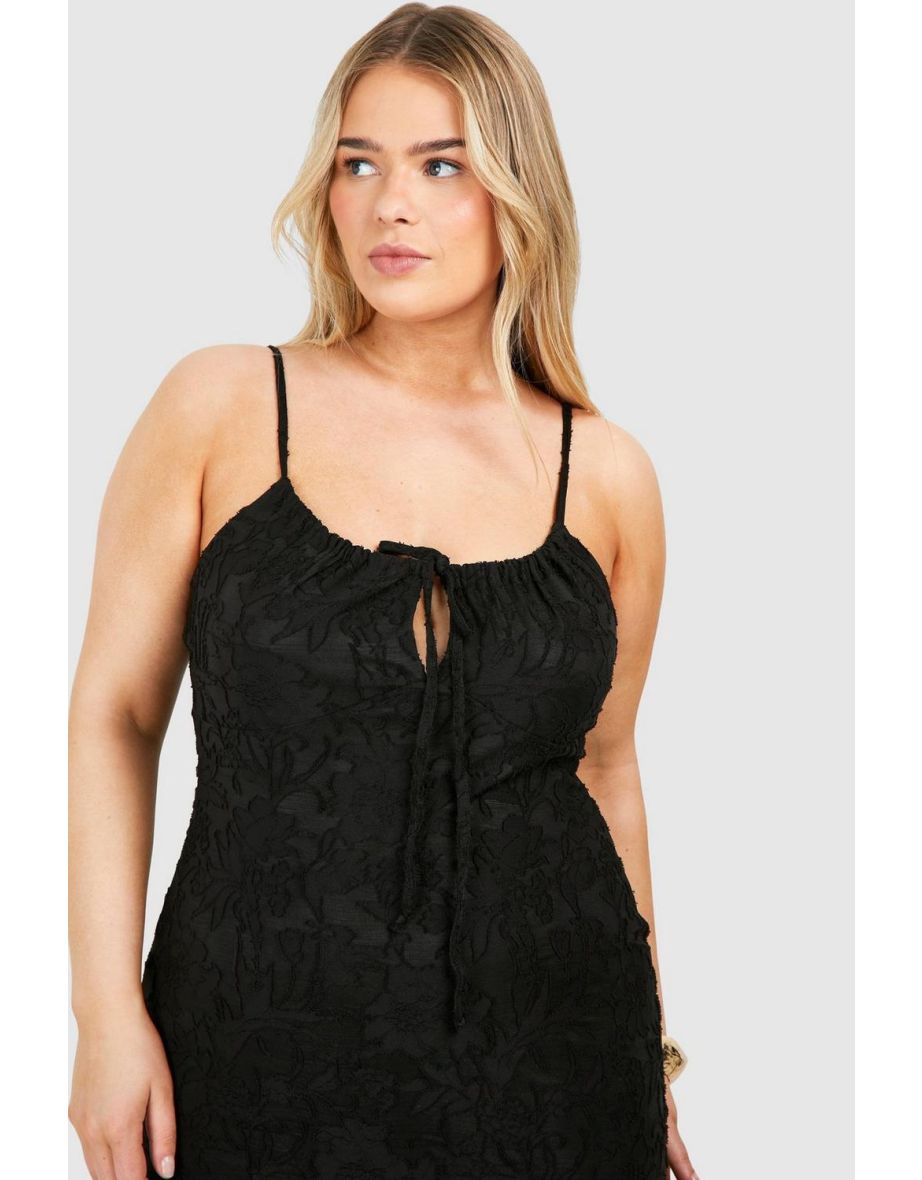 Plus Textured Floral Slip Maxi Dress - black - 3