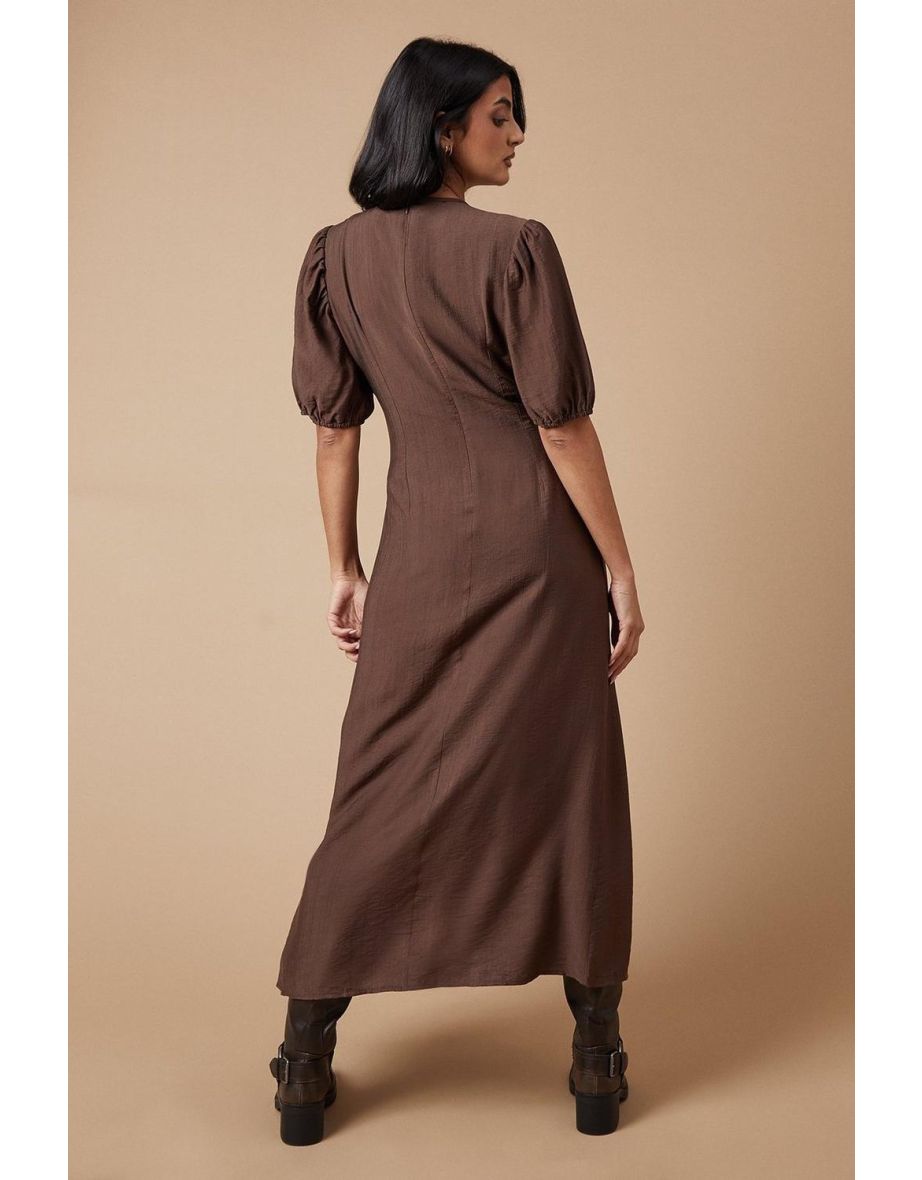 Shirred Bodice Puff Sleeve Midaxi Dress - 3