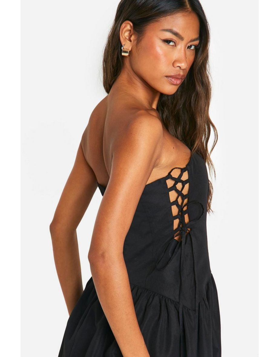 Tie Side Bandeau Maxi Dress - black - 3