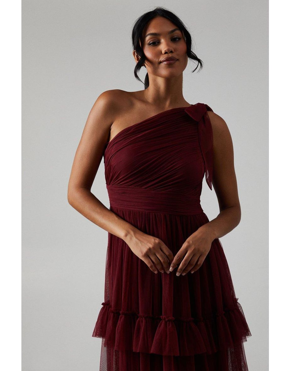 Pleated Mesh One Shoulder Tiered Bridesmaids Dress - 3