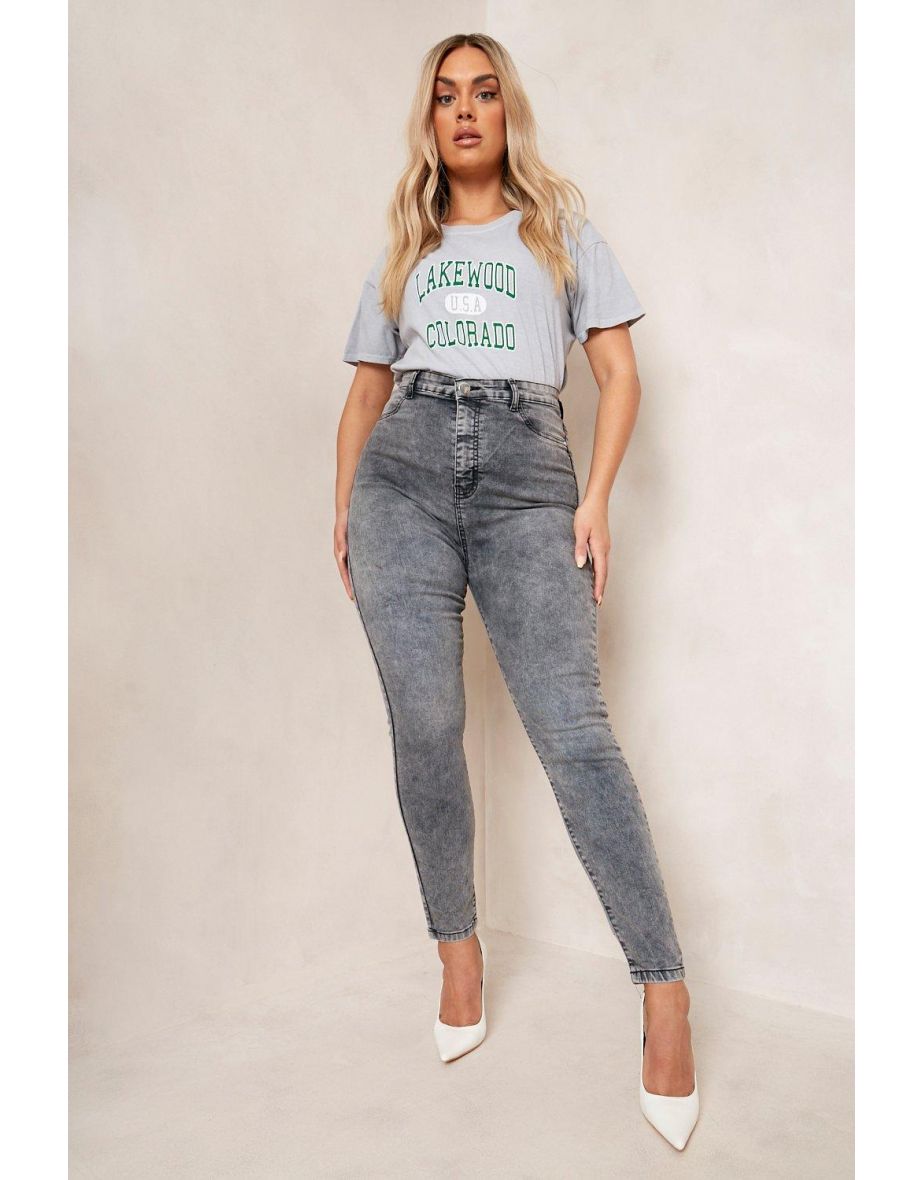Plus Acid Wash Skinny Jeans - grey