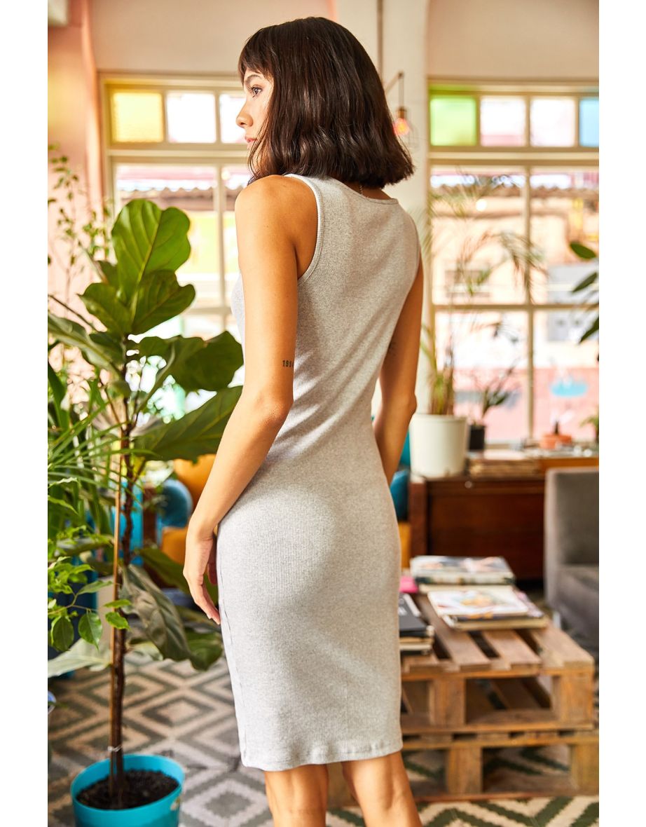 Grey Bodycon Midi Slip Dress - 7
