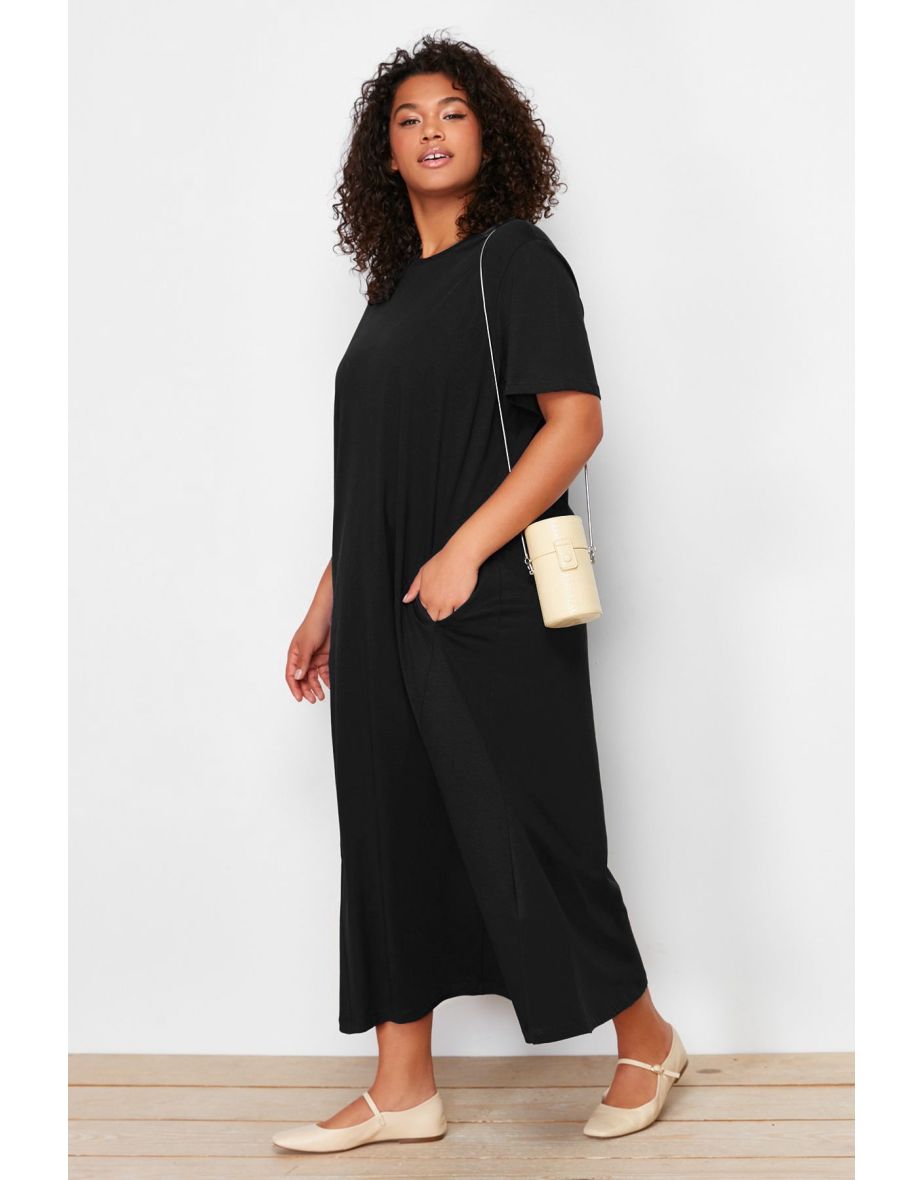 Black Jersey Knit Plus Size Dress