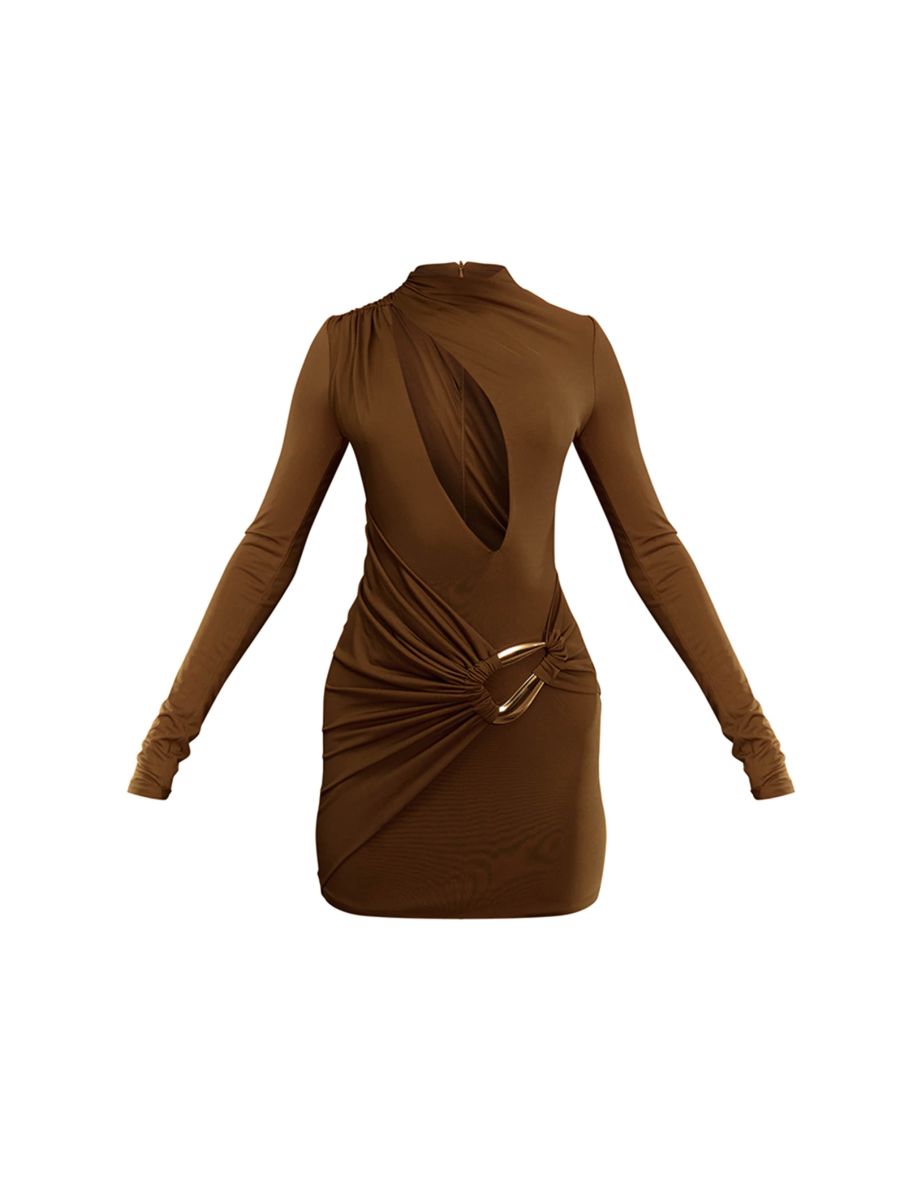 PLT Label Khaki Double Layer Slinky Trim Detail Plunge Bodycon Dress - 4