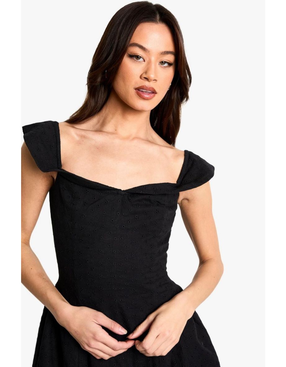 Tall Broderie Structured Skater Dress - black - 3
