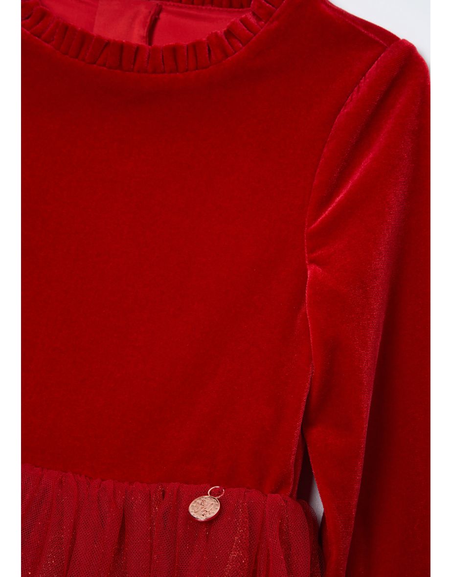 Elsie Red Velvet Tuelle Dress - 7