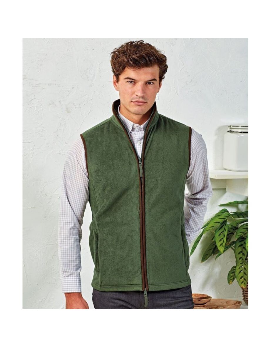 Premier Mens Artisan Fleece Gilet - Moss Green/Brown