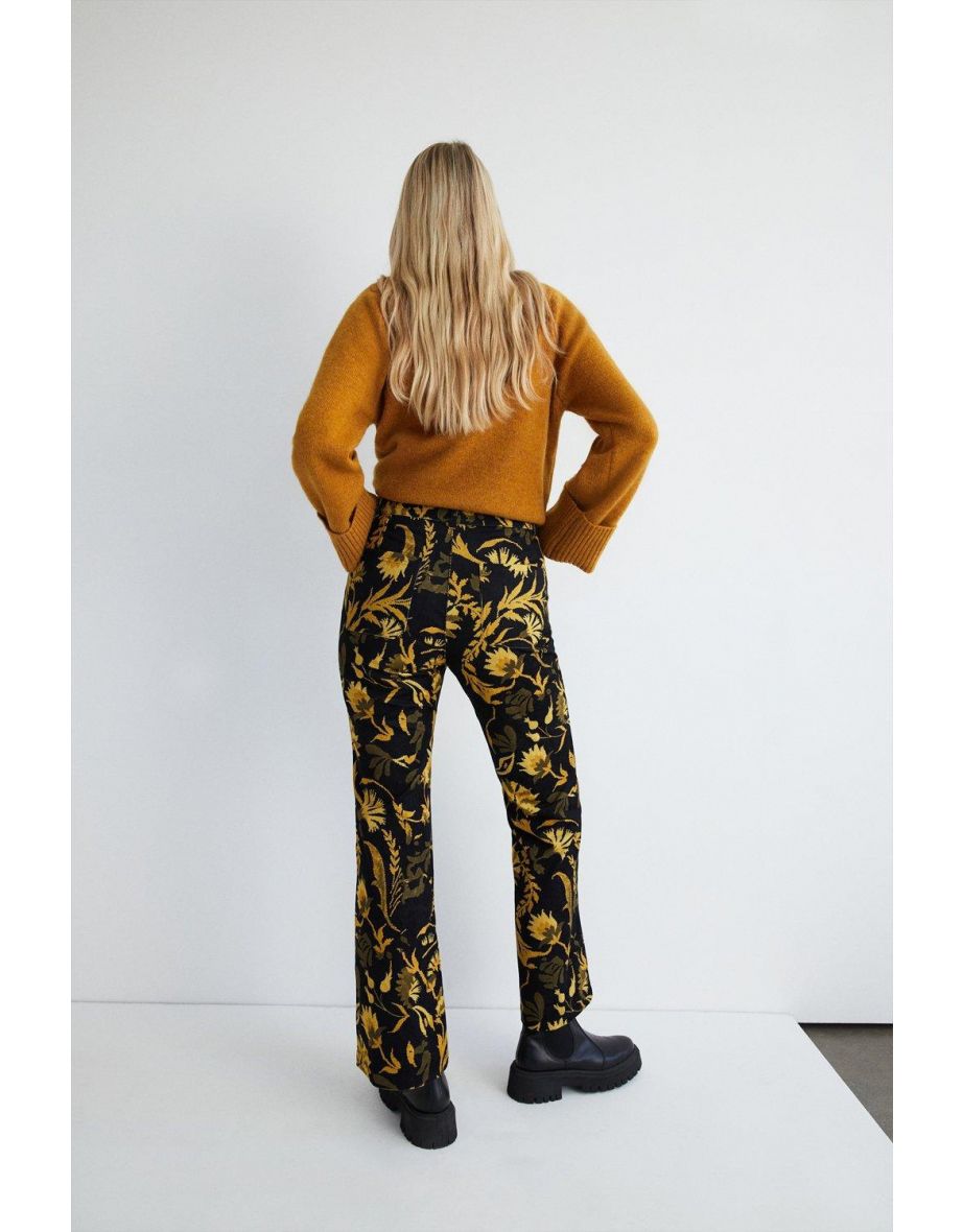 Cord Floral Printed Bootcut Trousers - 2
