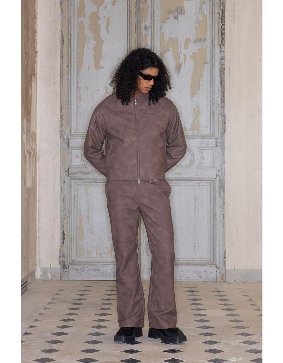 Premium Baggy Faux Leather Trousers In Brown