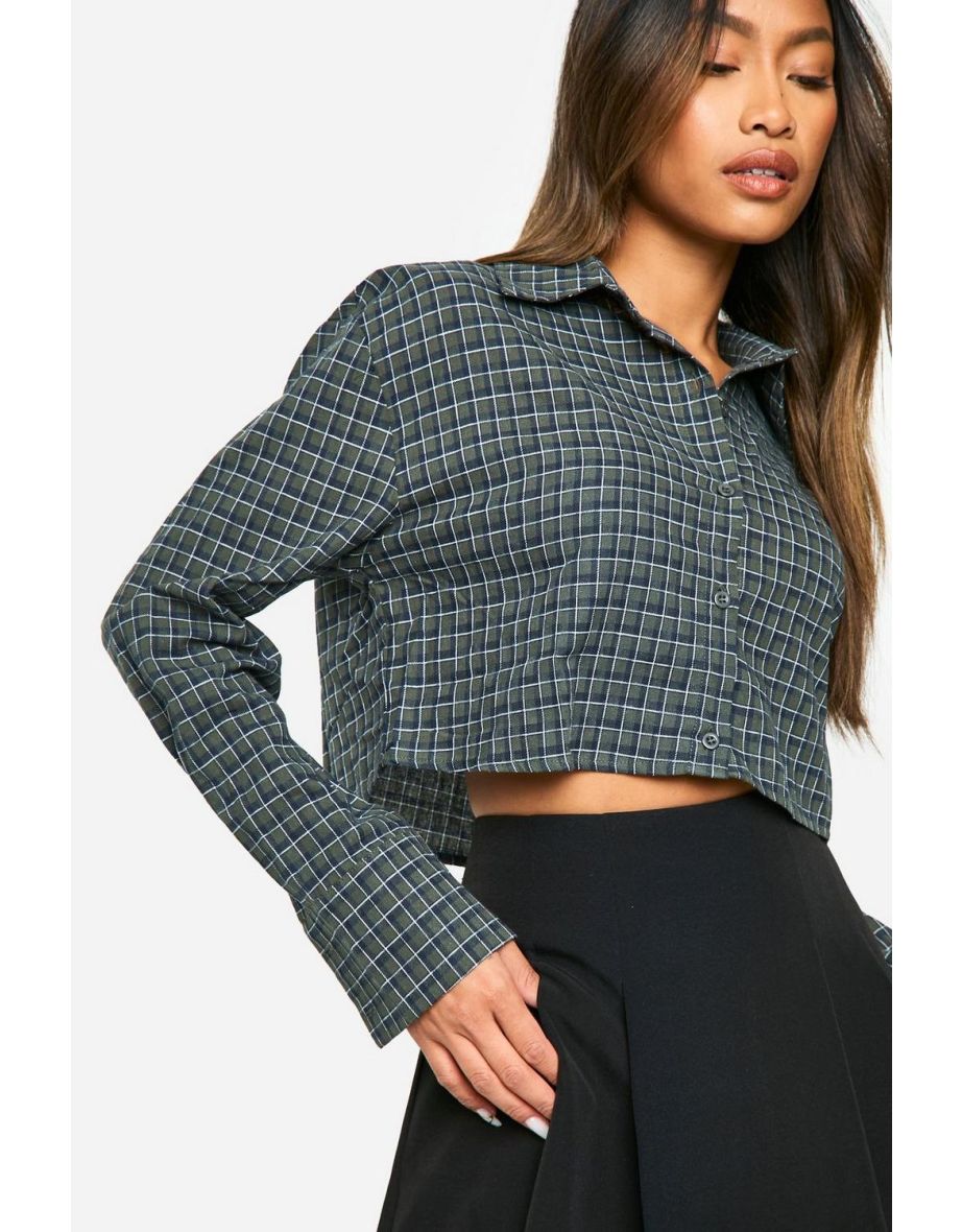 Cropped Check Shirt - dark green - 3