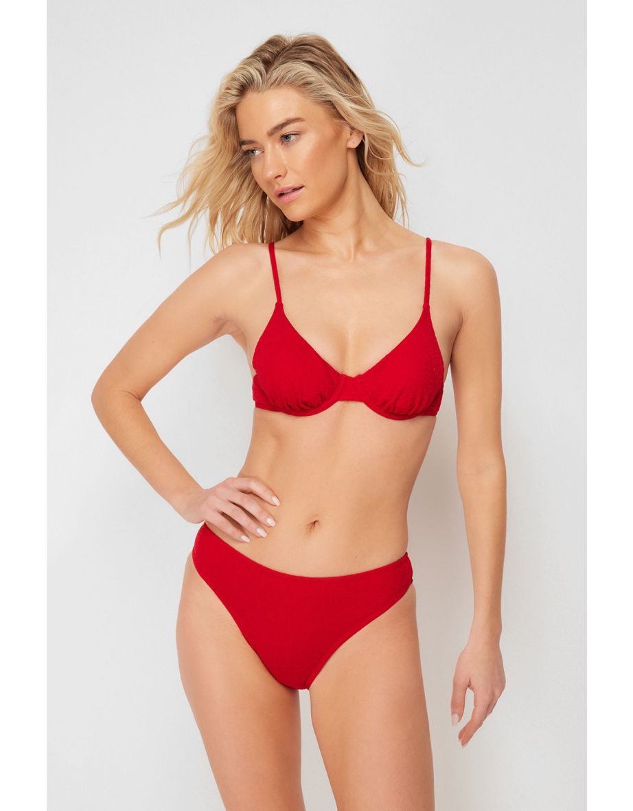 Red Balconette Textured Bikini Top