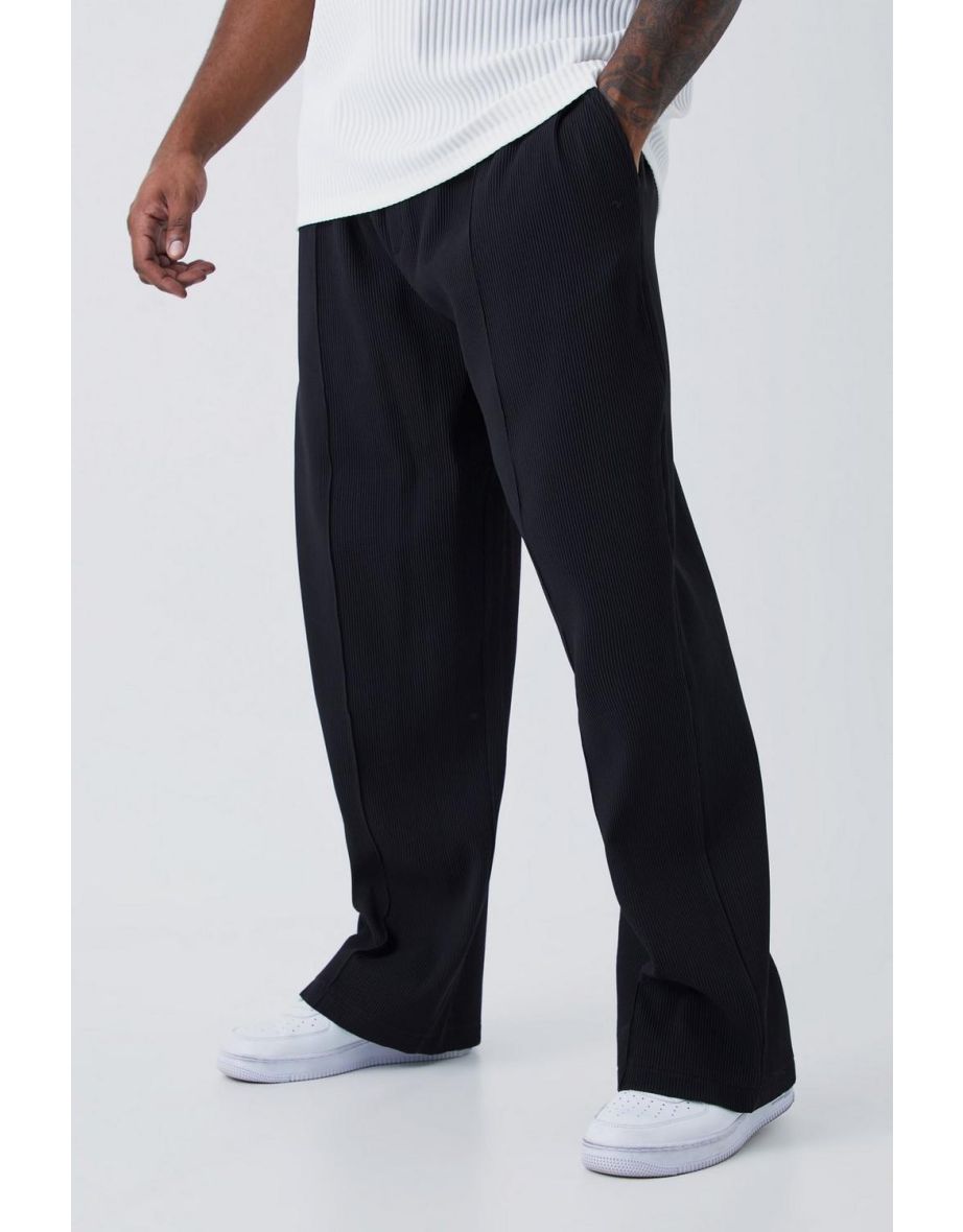 Plus Elastic Waist Relaxed Fit Pleated Trouser - black