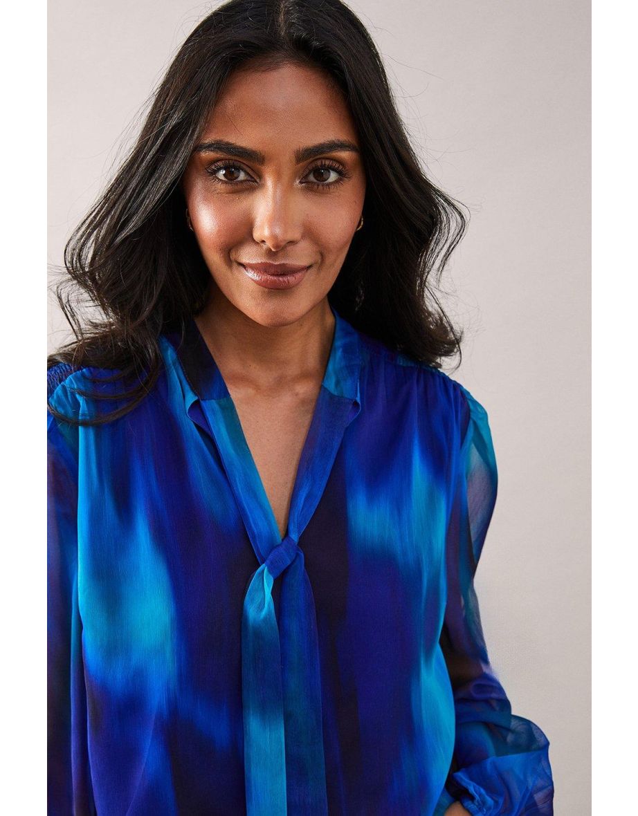 Petite Blue Ombre Bow Blouse - 3