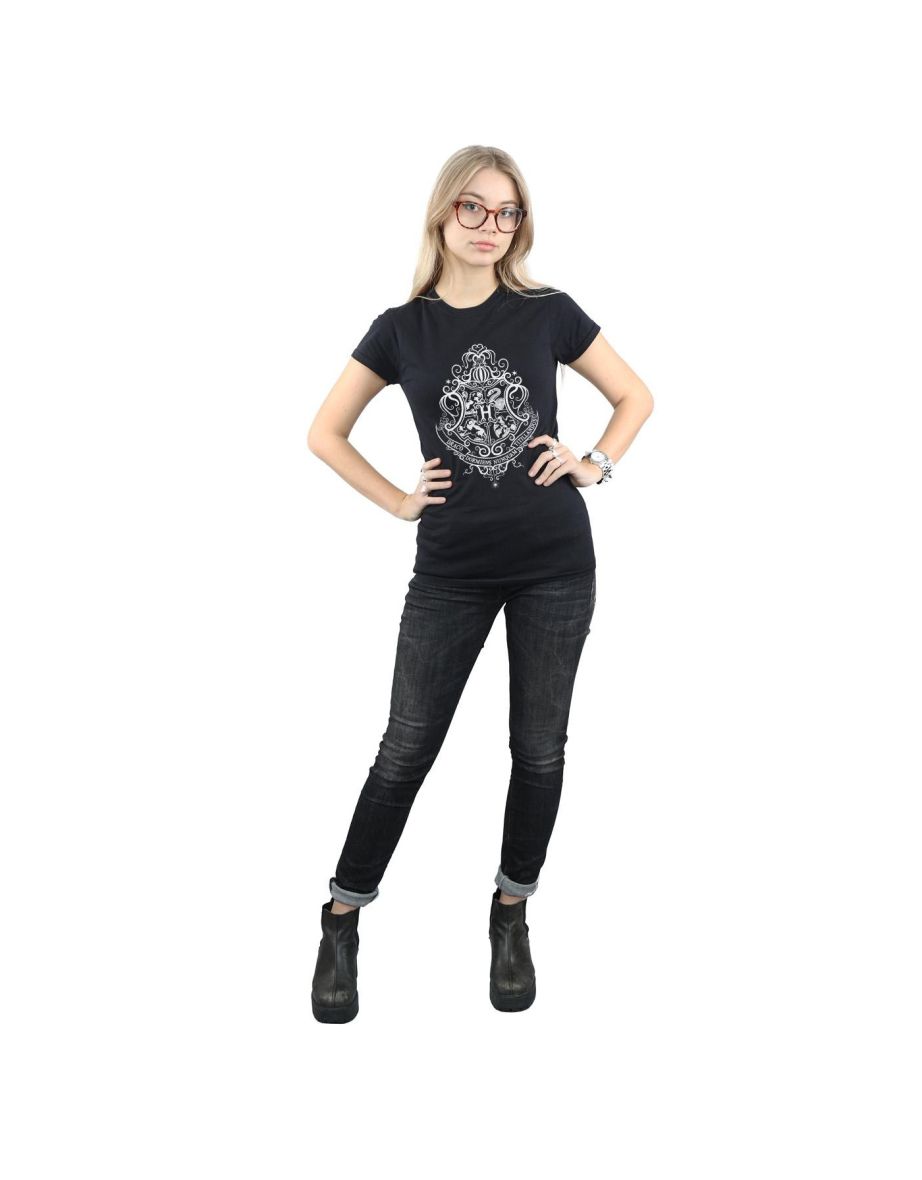 Harry Potter Womens/Ladies Hogwarts Draco Dormiens Crest Cotton T-Shirt - Black - 3