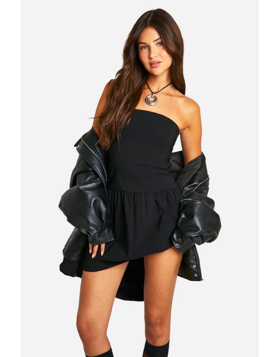 Black Strapless A-Line Mini Skater Dress - 3