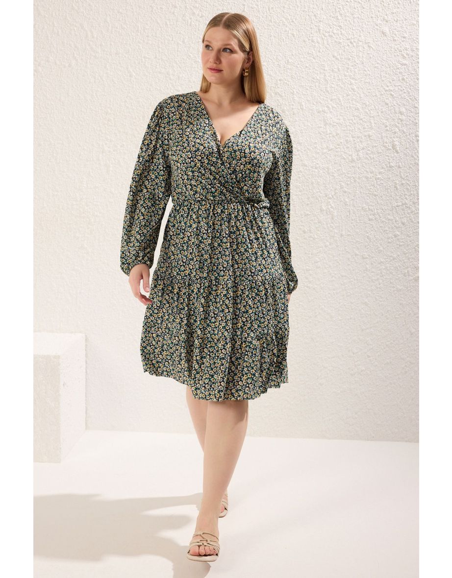 Yellow-Multicolor Camisole Knitted Plus Size Dress