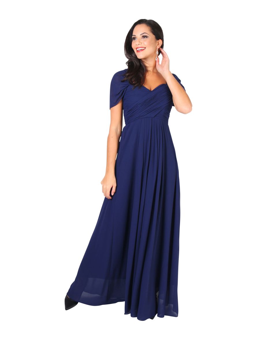 Krisp Navy Column Floor-Length Evening Dress
