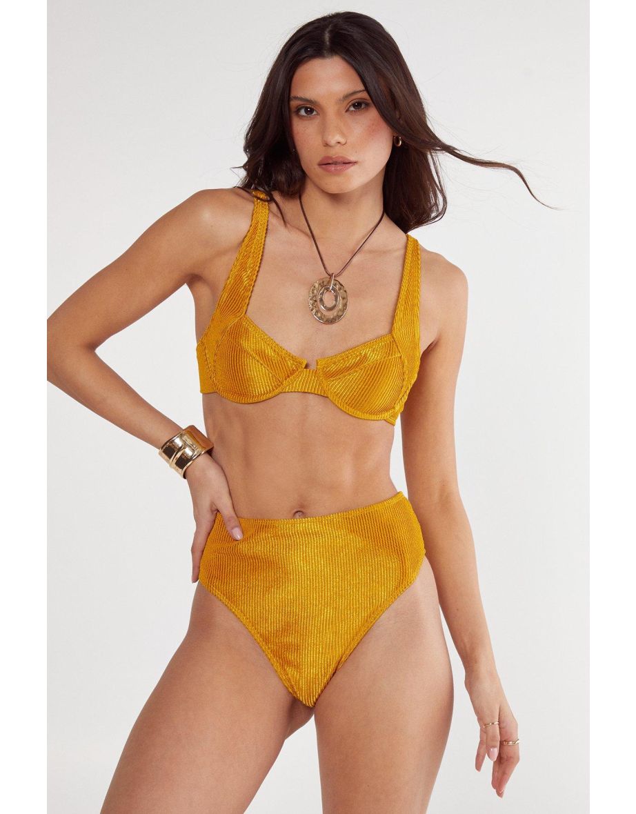AM Ribbed Textured Underwire Bikini Set