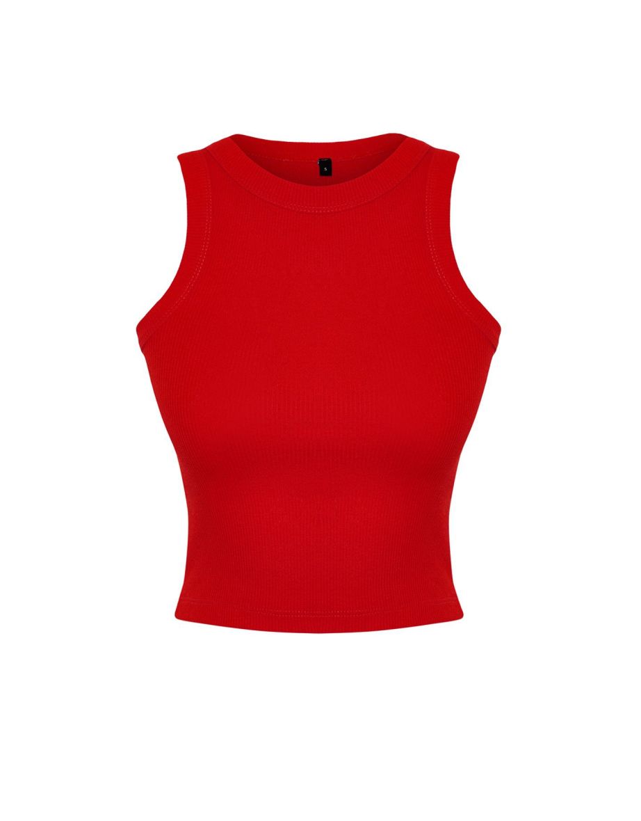 Red Halter Neck Ribbed Flexible Knitted Undershirt - 7