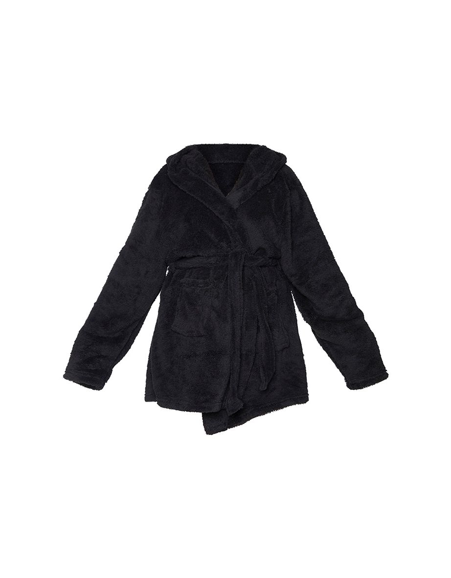 PRETTYLITTLETHING Plus Black Fluffy Dressing Gown - 4