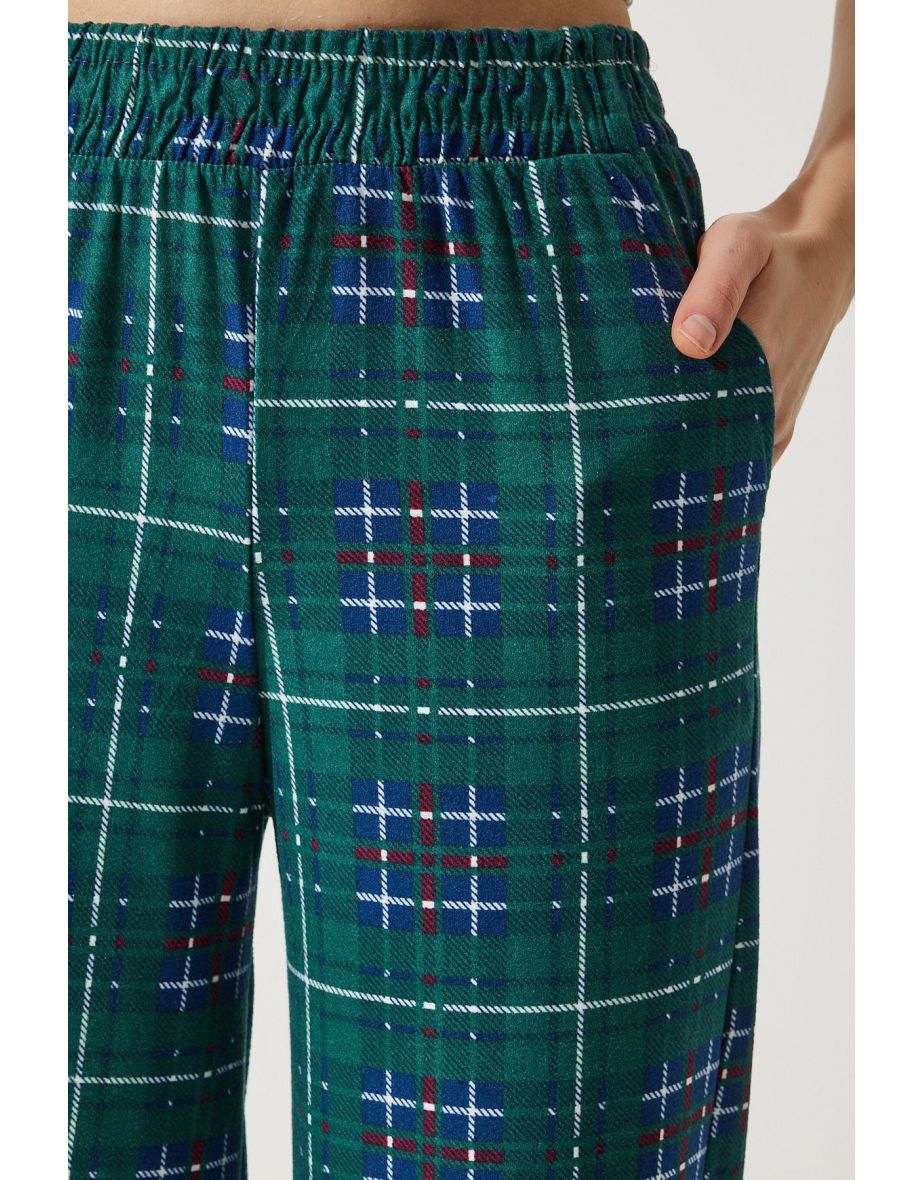 Women's Dark Green Patterned Soft Textured Knitted Pajamas - 5