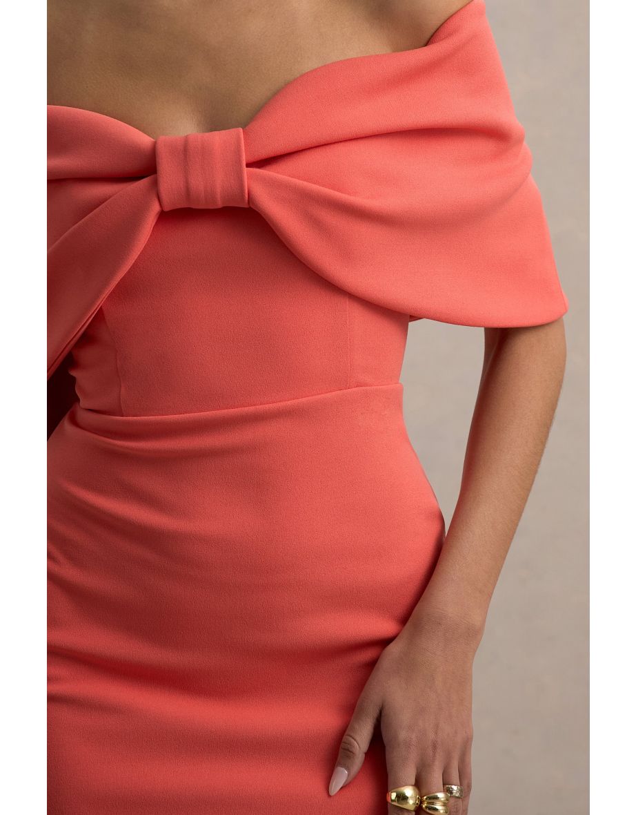 Cornelia | Orange Strapless Maxi Dress With Oversized Bow - 5