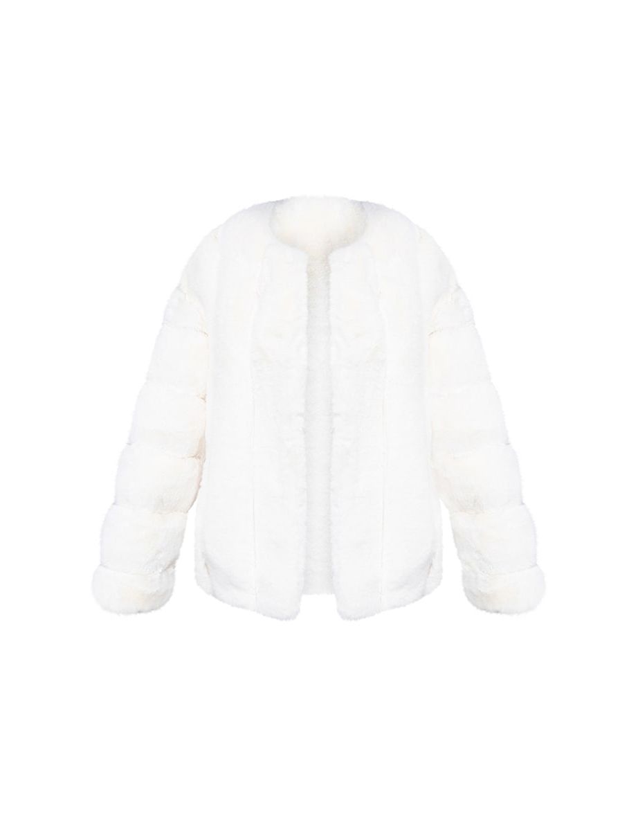 Cream Premium Faux Fur Vertical Bubble Coat - 4