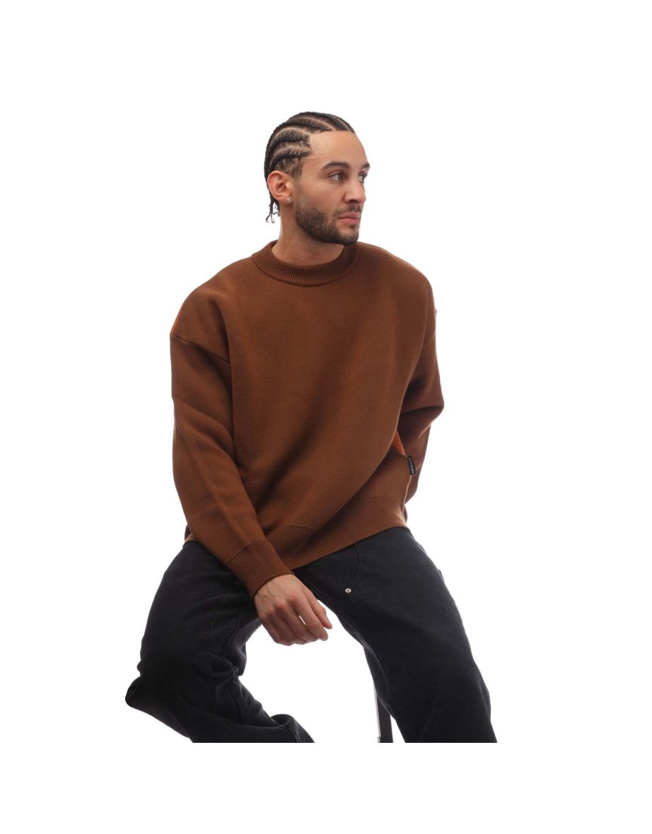 Men's Palm Angels Intarsia Palm Sweater in Brown - 3