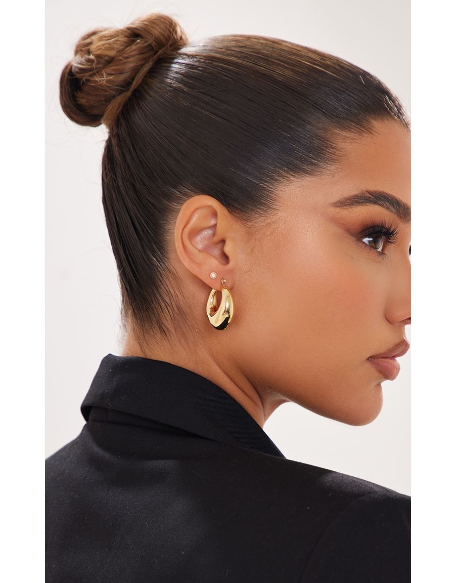 Real Gold Plated Thick Tubular Hoop Earrings