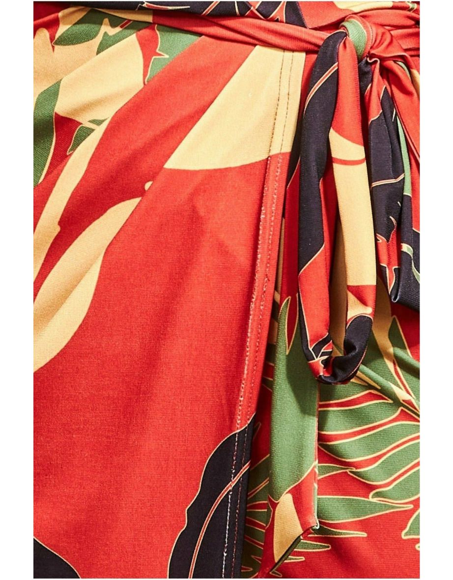 Goddiva Printed Batwing Wrap Midi Dress - Orange - 3