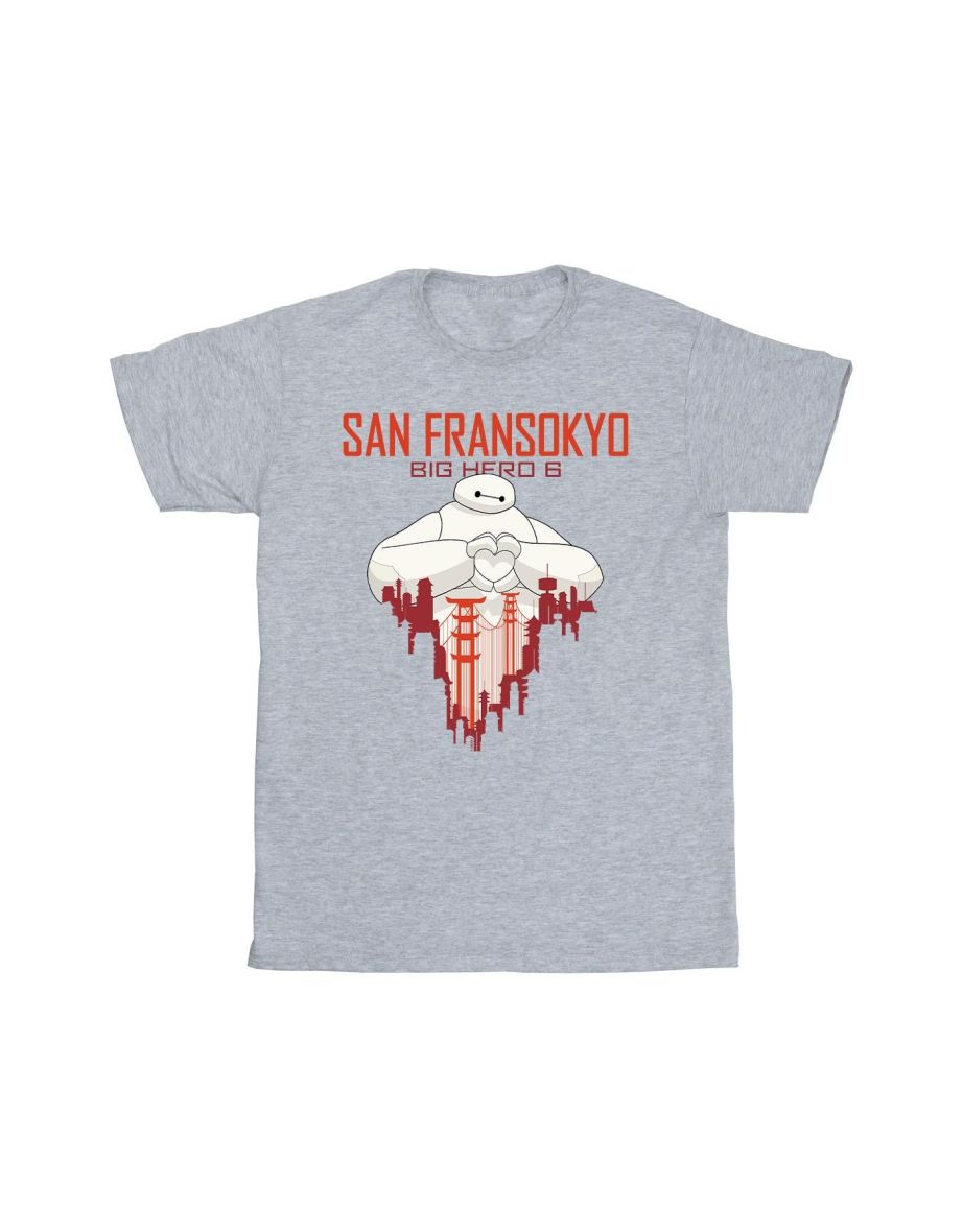 Disney Mens Big Hero 6 Baymax San Fransokyo Heart T-Shirt - Sports Grey