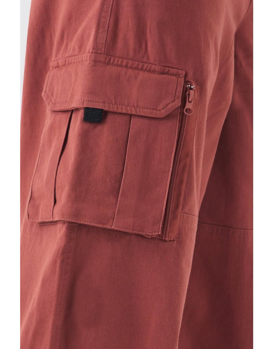 Tall Drawcord Multi Pocket Baggy Cargo Trousers - rust - 2