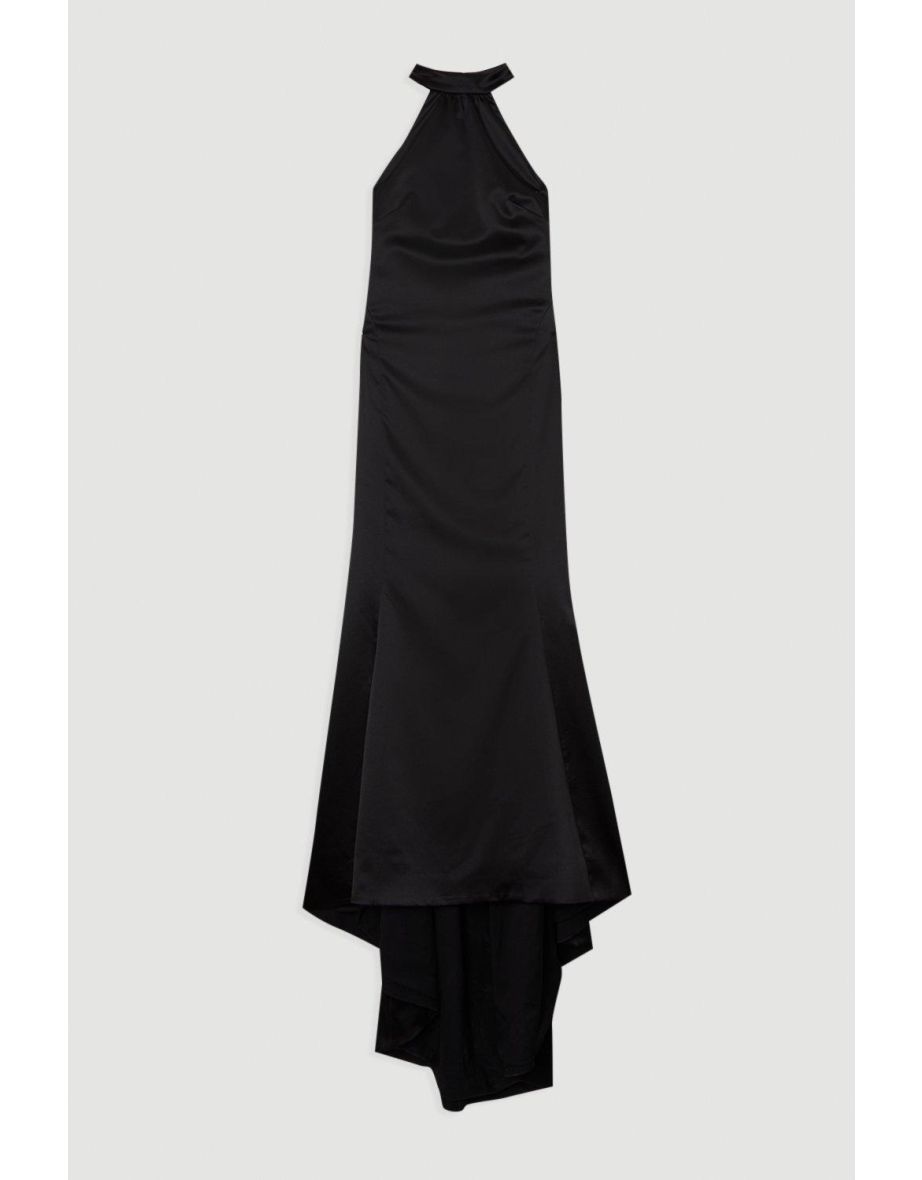 Premium Satin Halter Neck Tailored Maxi Dress - 3