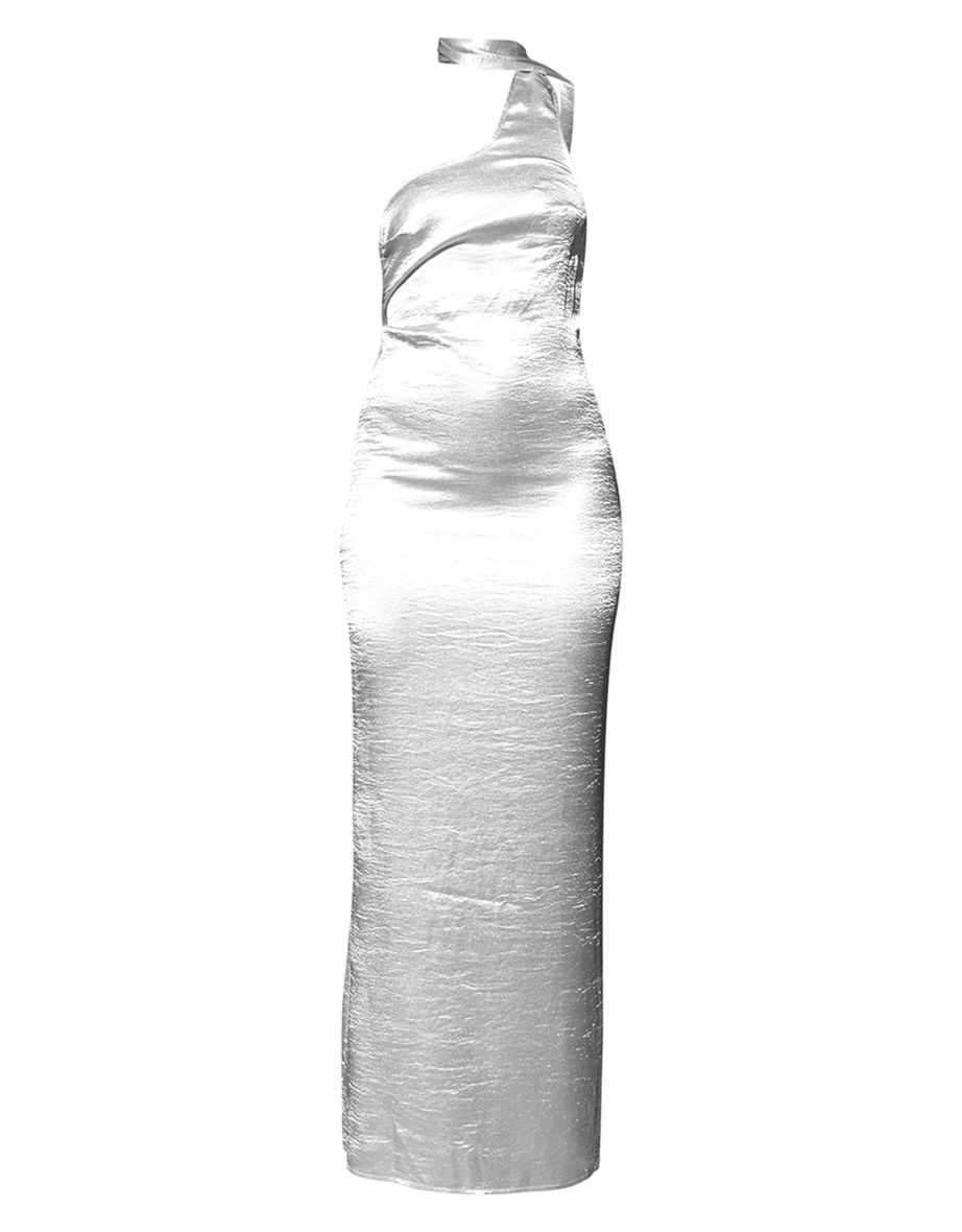 Silver Metallic Neck Wrap Maxi Dress - 4