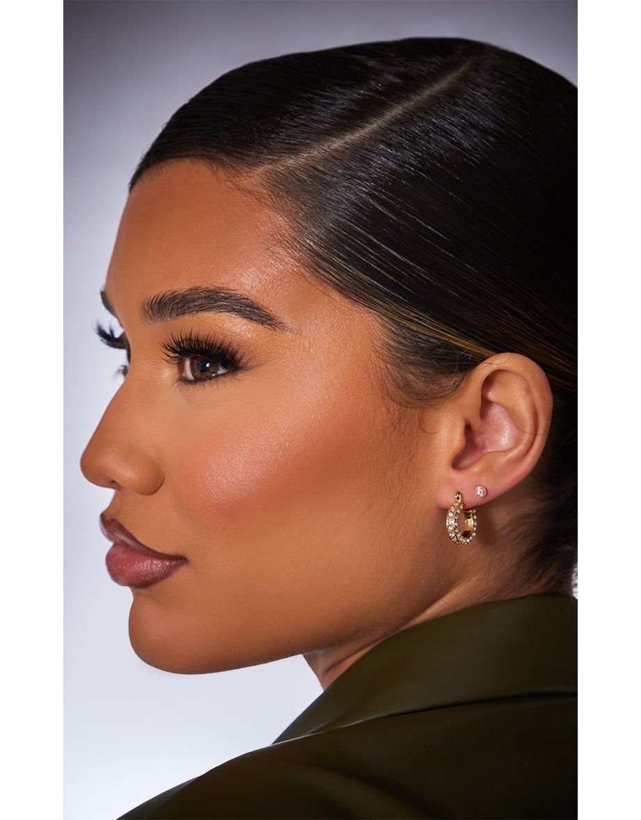 Real Gold Plated Diamante Mini Hoop Earrings