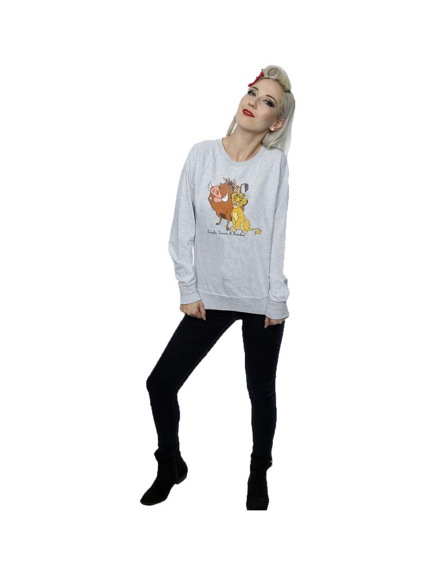 The Lion King Womens/Ladies Classic Simba Timon & Pumba Heather Sweatshirt - Heather Grey - 3