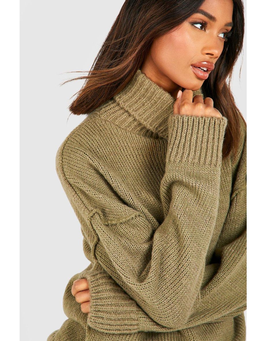 Soft Knit Roll Neck Jumper - khaki - 3