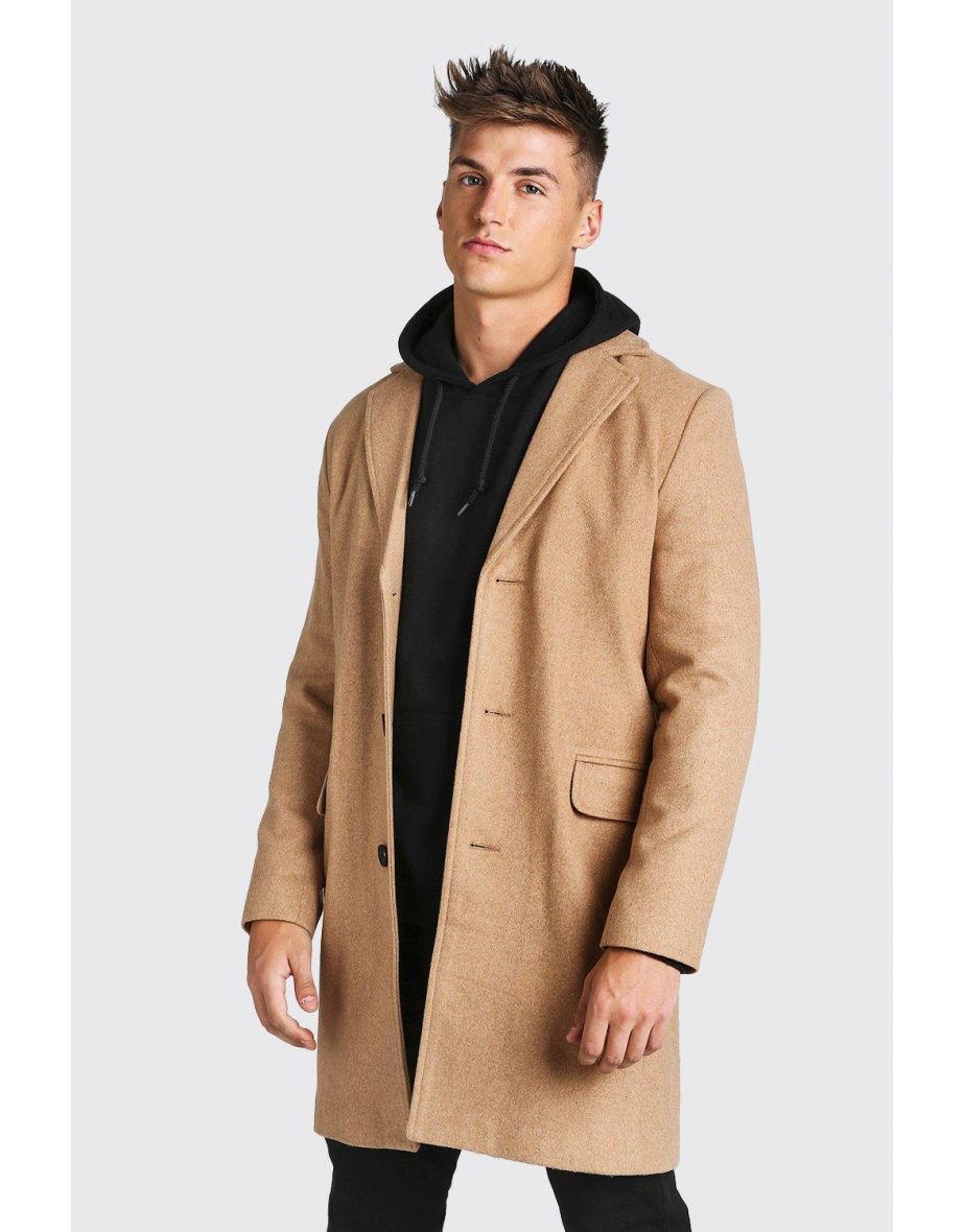 Single Breasted Wool Mix Overcoat - camel