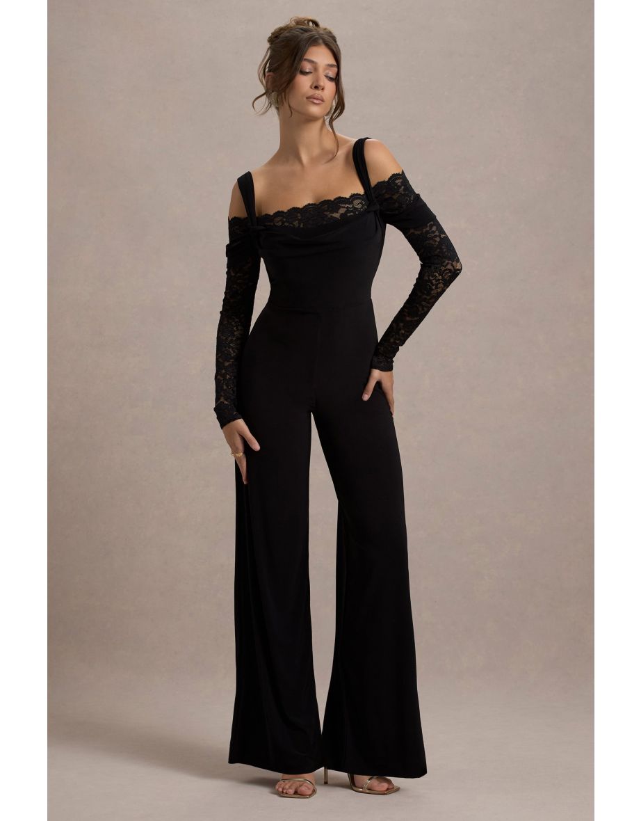 Palmira | Black Wide-Leg Jumpsuit With Lace Sleeves