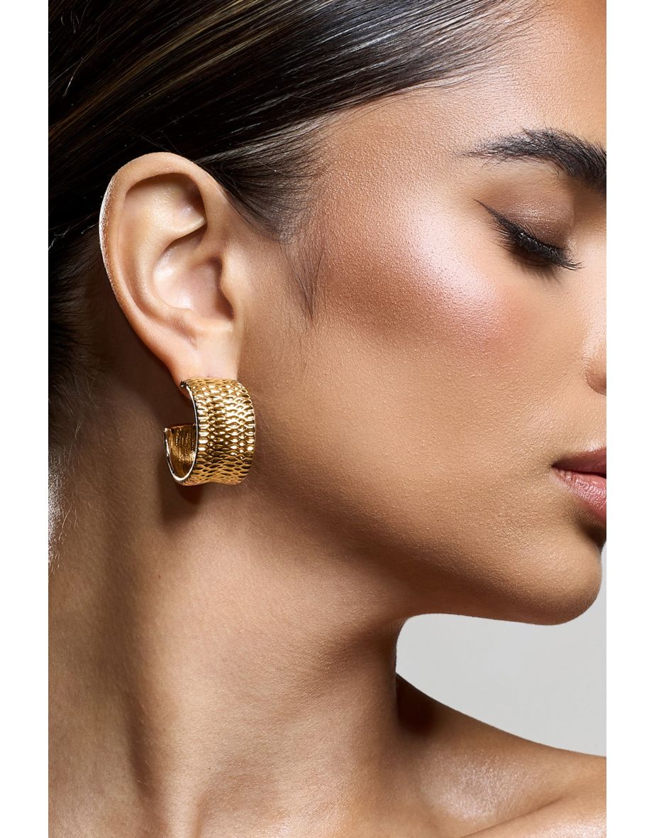 Corda | Gold Textured Chunky Hoop Earrings - 3