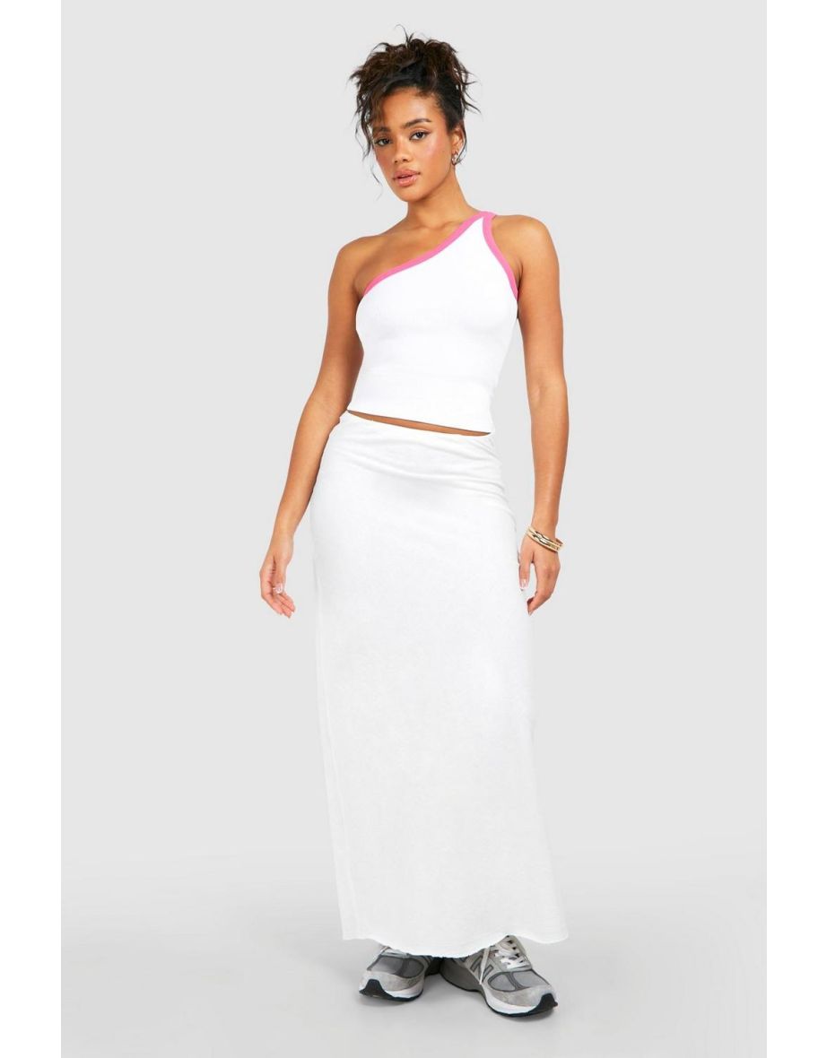 Premium Contrast Rib One Shoulder Vest - white