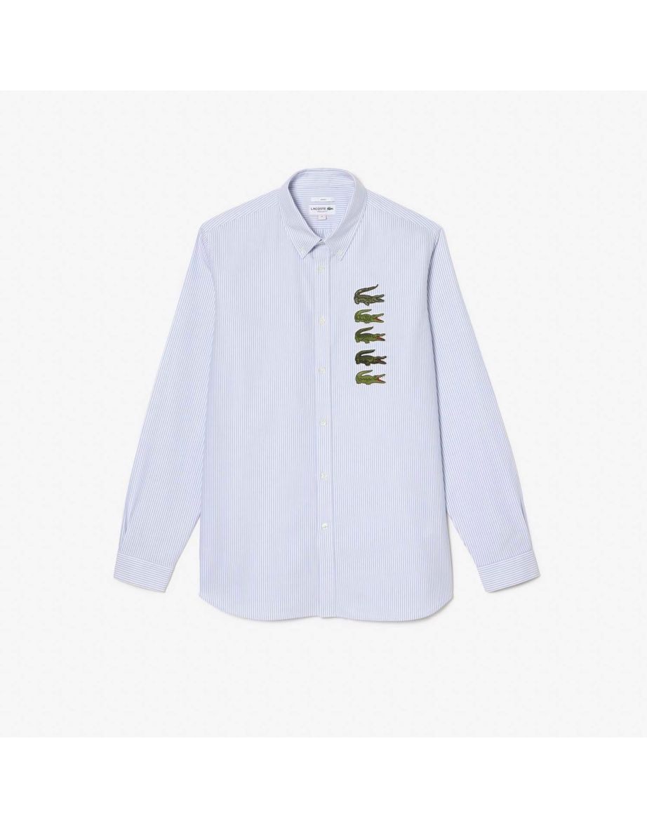 Men's Lacoste Croc Badge Striped Shirt in White