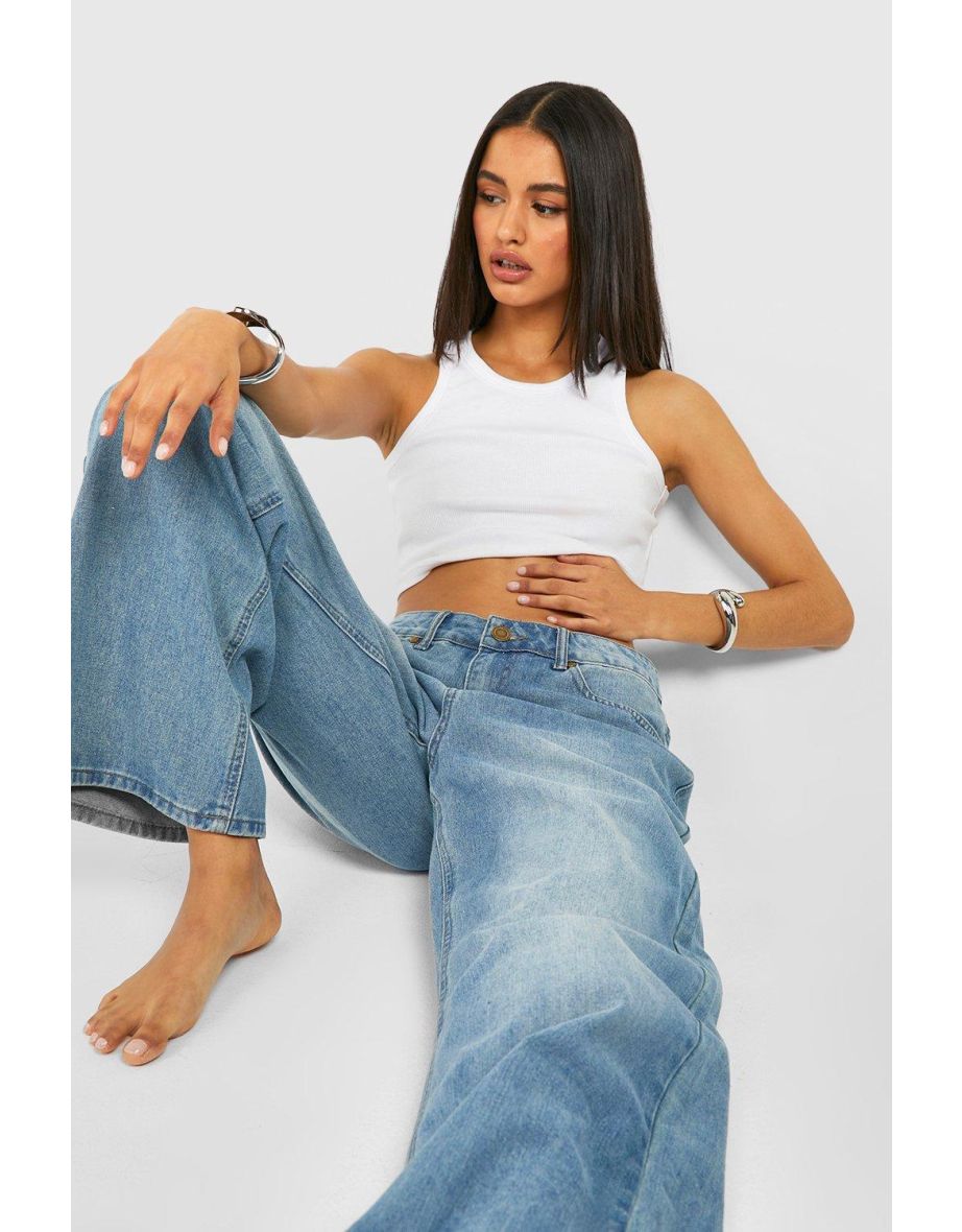 Mid Waist Vintage Wash Baggy Jeans - vintage blue - 3