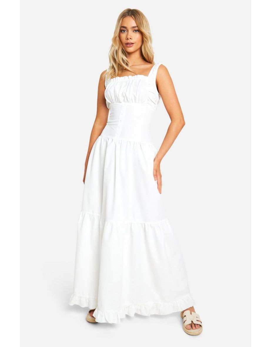 Lace Milkmaid Smock Maxi Dress - white