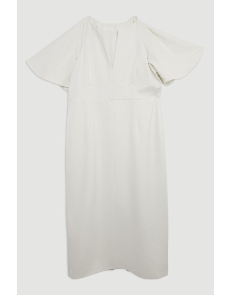 Plus Size Structured Crepe Ruffle Sleeve Tailored Midi Pencil Dress - 3