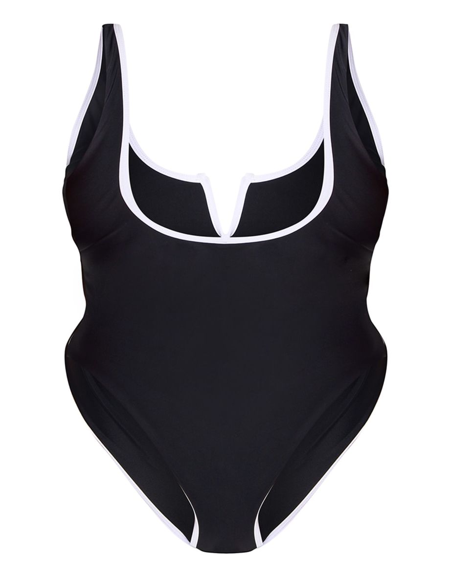 Plus Black V Bar Contrast Binding Swimsuit - 4