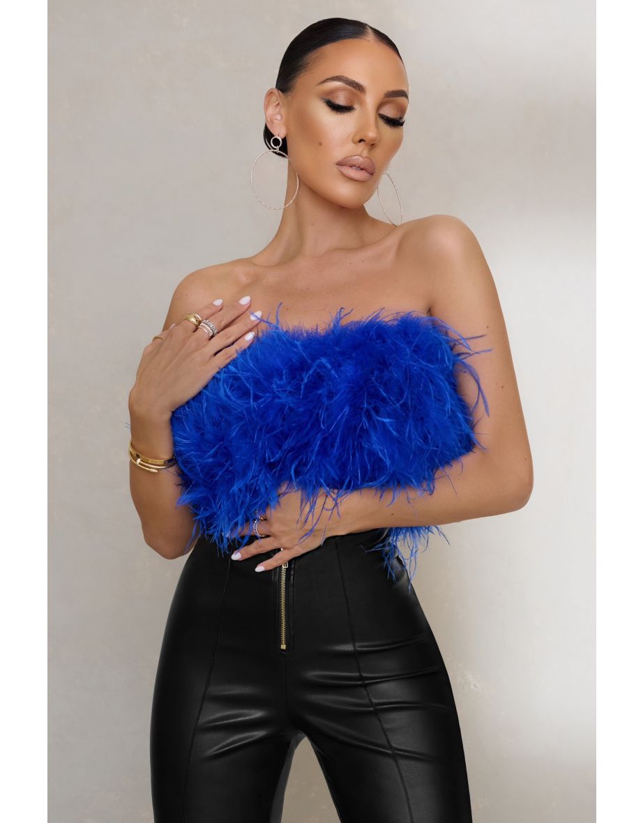 Dream Daze | Cobalt Blue Feather Bandeau Crop Top - 4