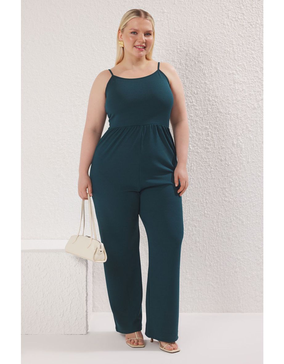 Emerald Green Strappy Knitted Plus Size Jumpsuit